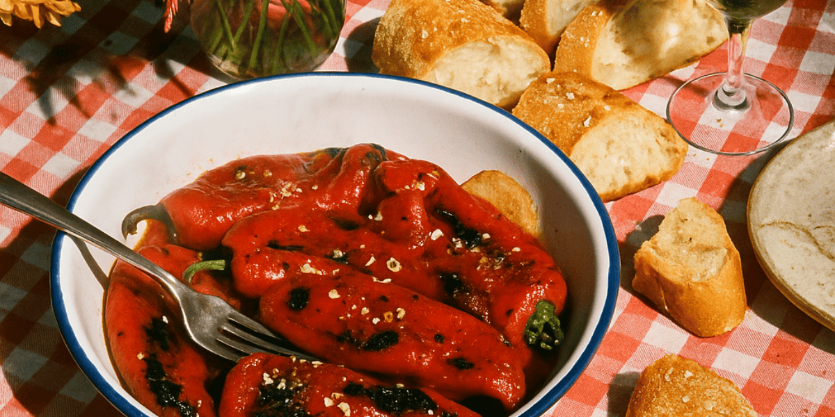 Gebratene Paprika mit Knoblauch.