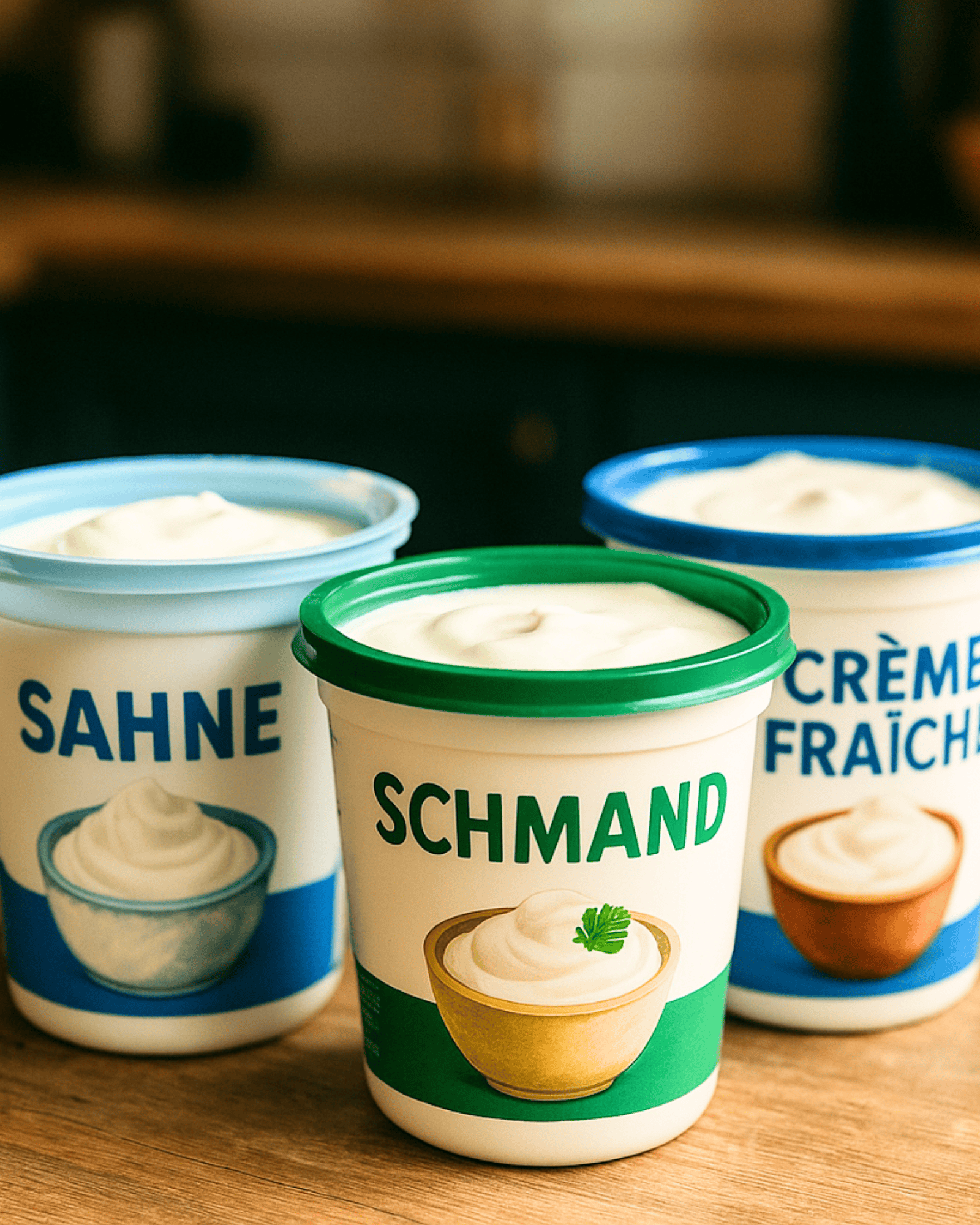 Das Bild zeigt einen Becher Sahne, Schmand und Craimefraiche